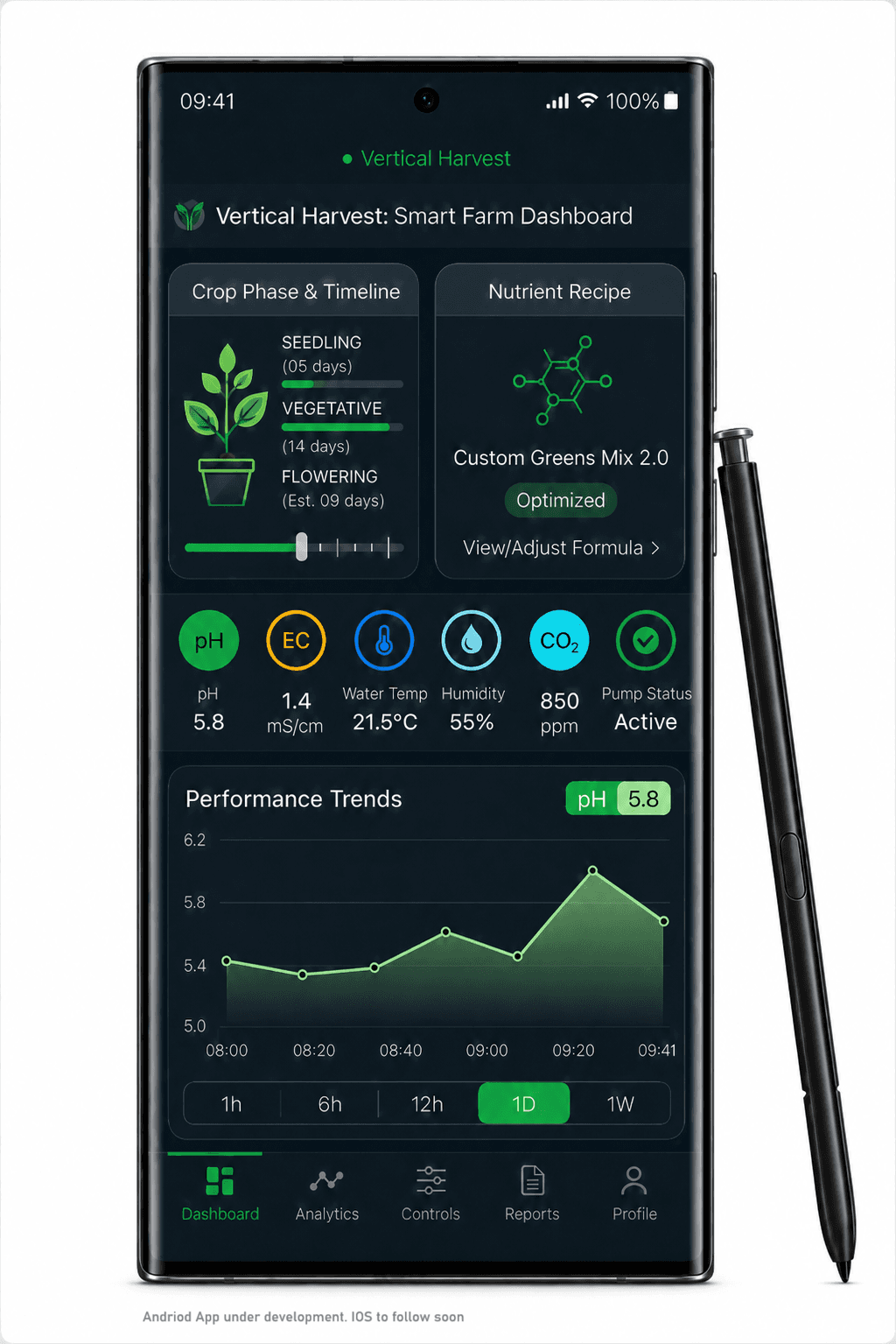 Vertical Harvest mobile dashboard concept preview
